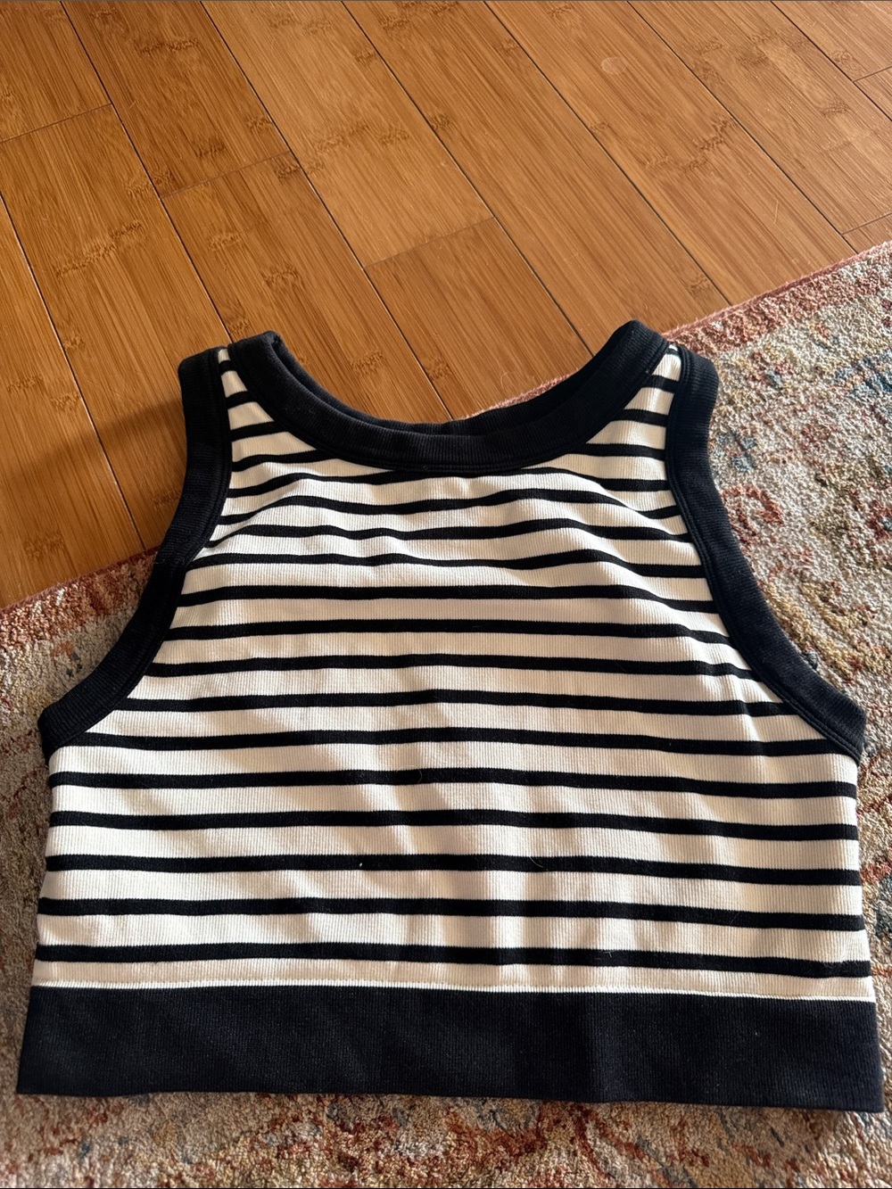 aerie Black and White Striped Crop Tank